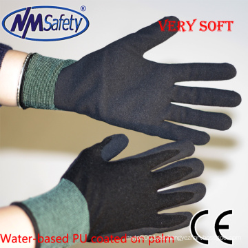 NMSAFETY negro a base de agua PU guantes de mano PU pu espuma guantes de trabajo